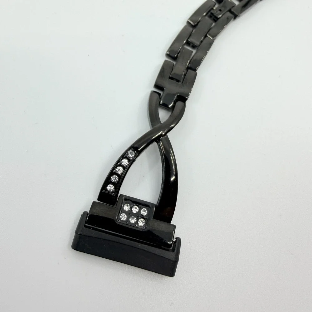 Vintage Black Tone Link‎ Bracelet Smartwatch Band Style Clear Rhinestone Accent